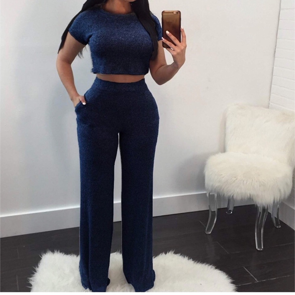 2 piece ribbed crop top and pants set